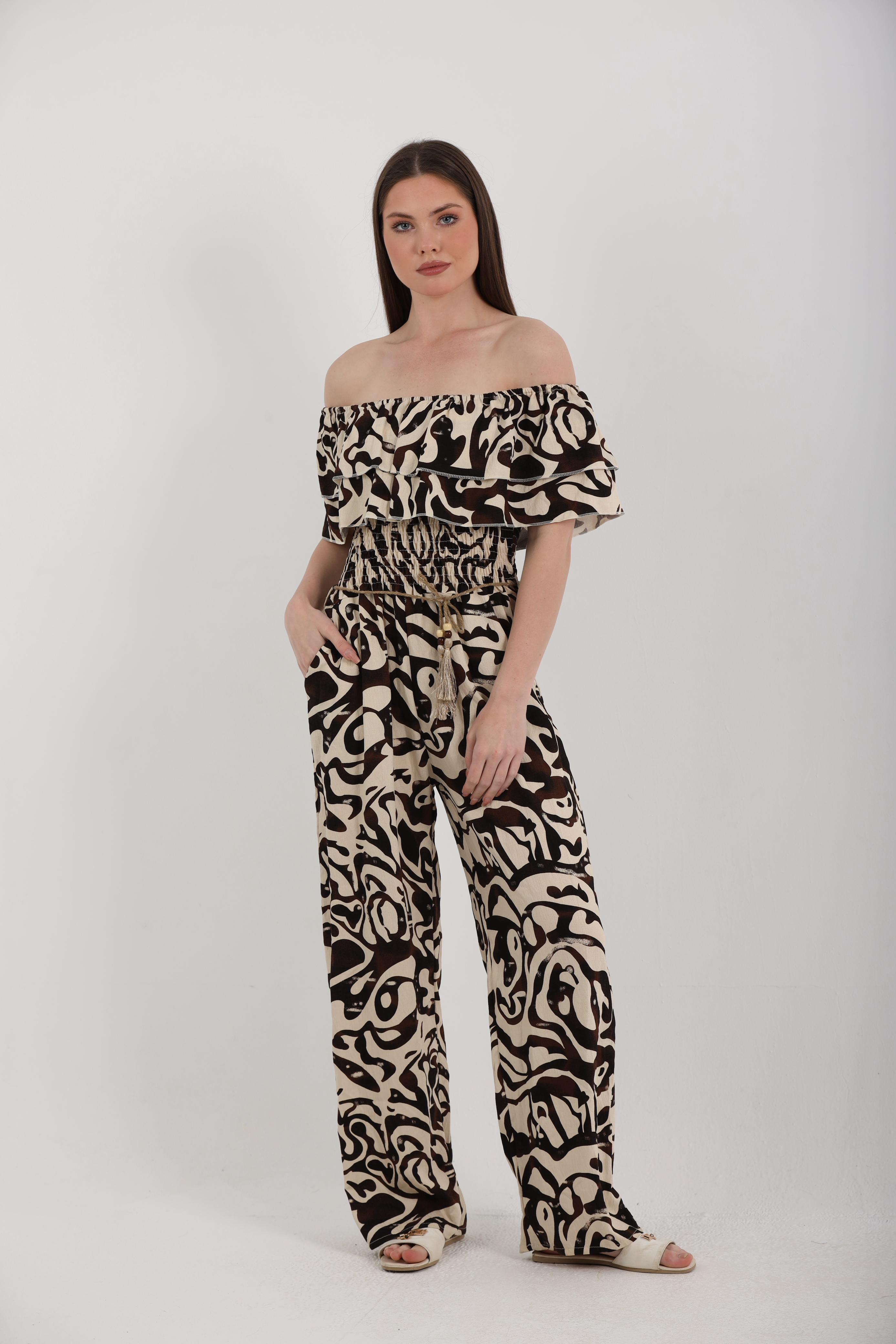 OFF SHOULDER PRINTED JUMPSUIT