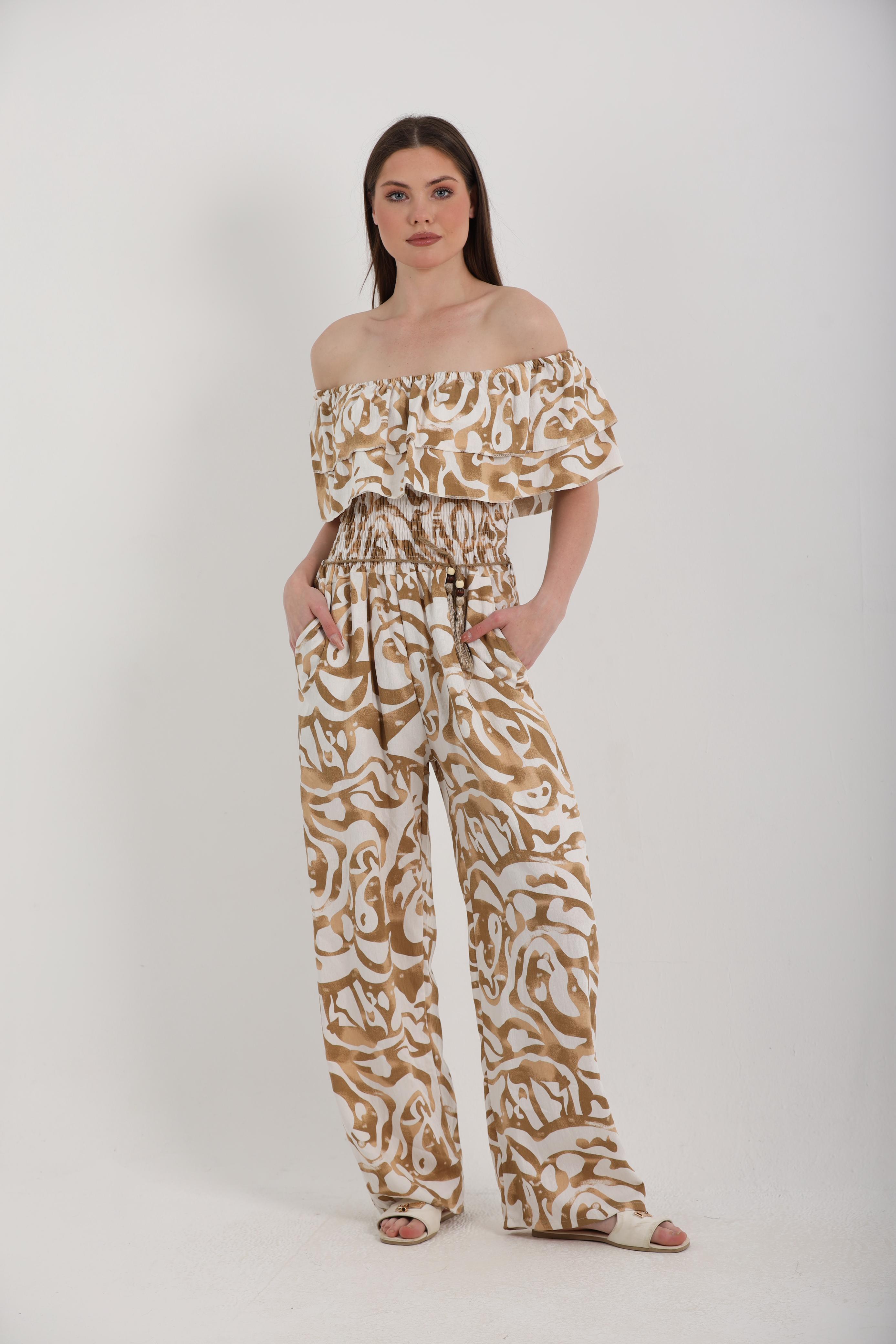 OFF SHOULDER PRINTED JUMPSUIT