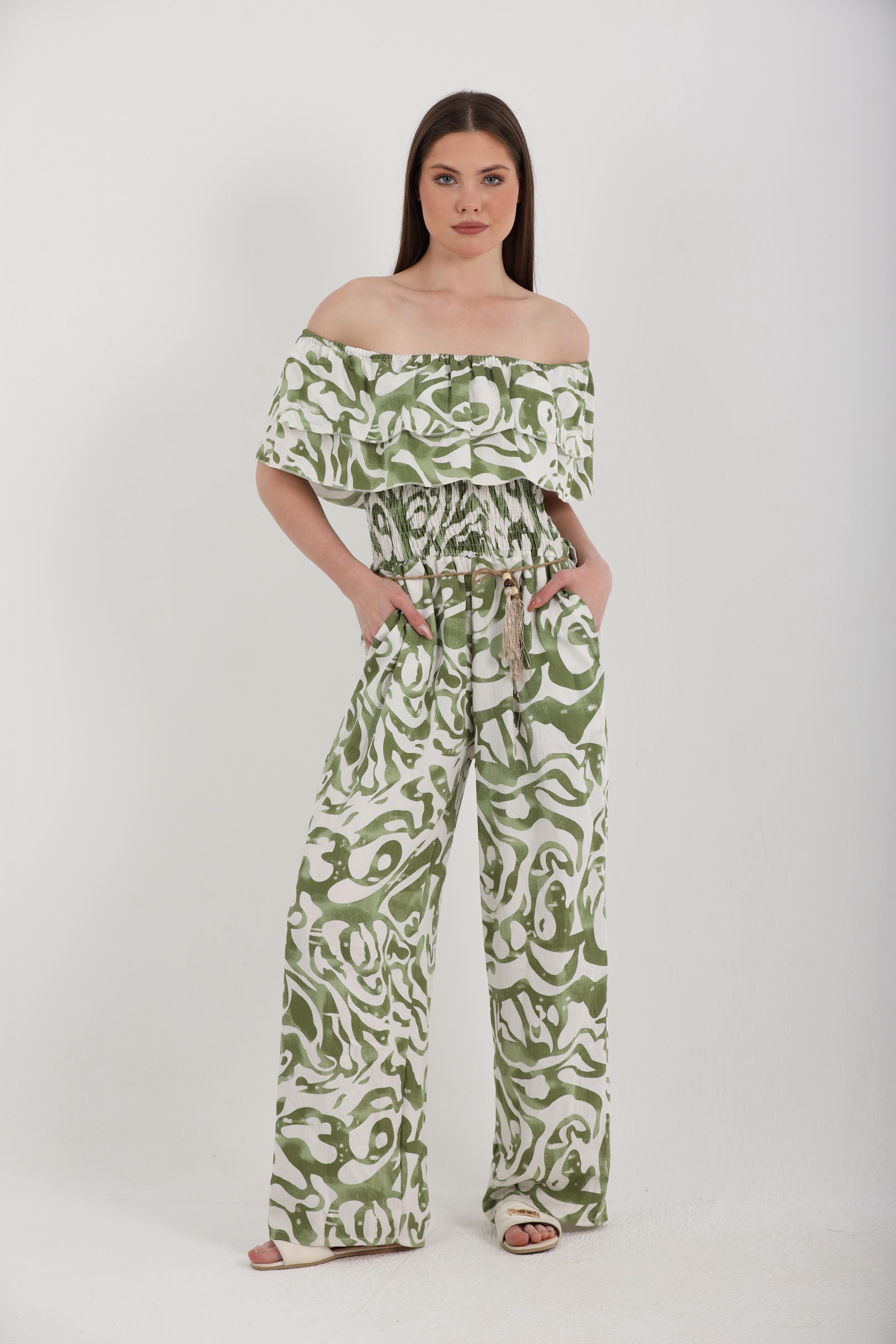 OFF SHOULDER PRINTED JUMPSUIT