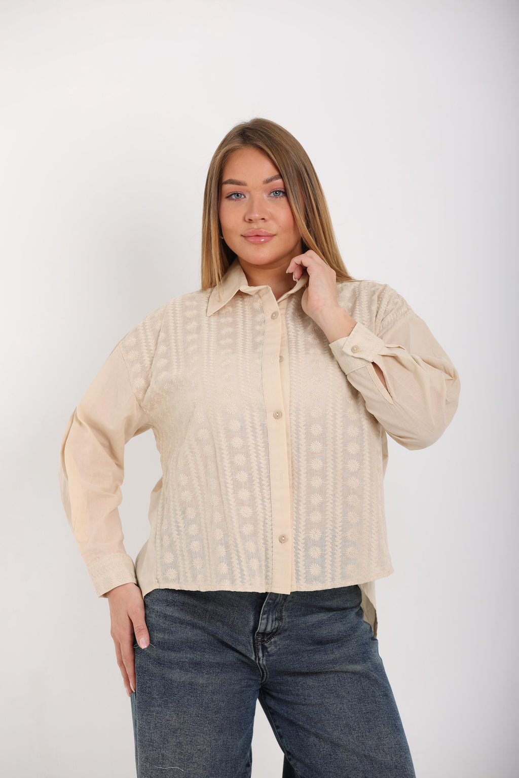 EMBROIDERED SHEER SHIRT