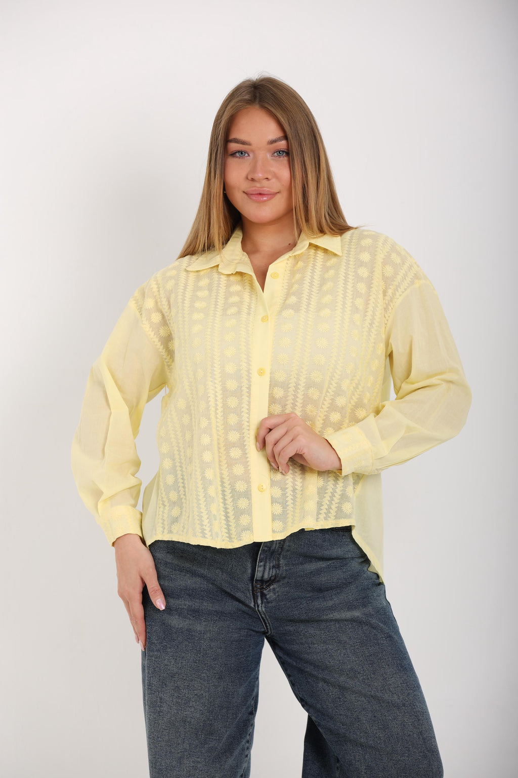 EMBROIDERED SHEER SHIRT