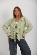 RUFFLED TIE BLOUSE